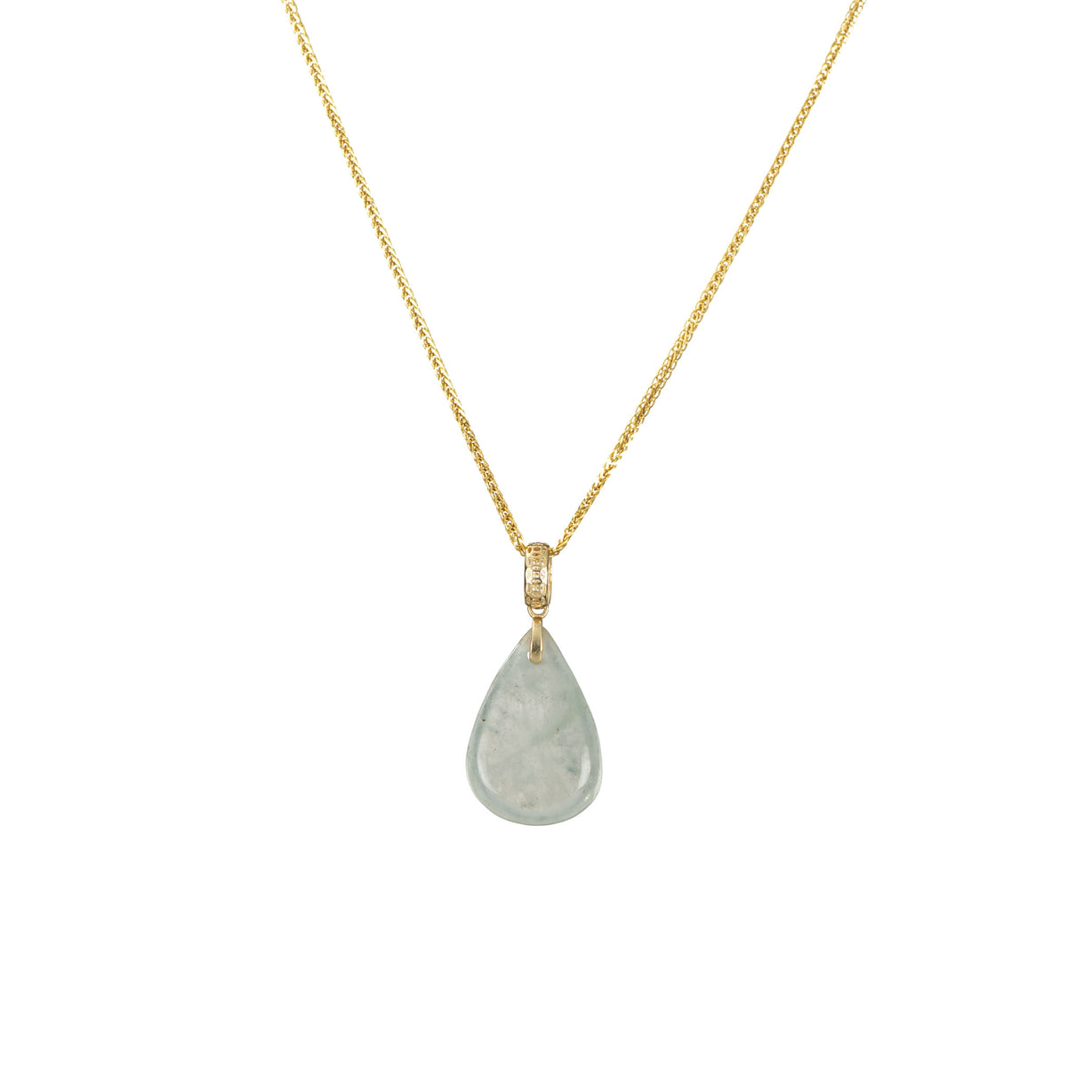 18K Yellow Gold Jadeite Jade Tear Drop Pendant