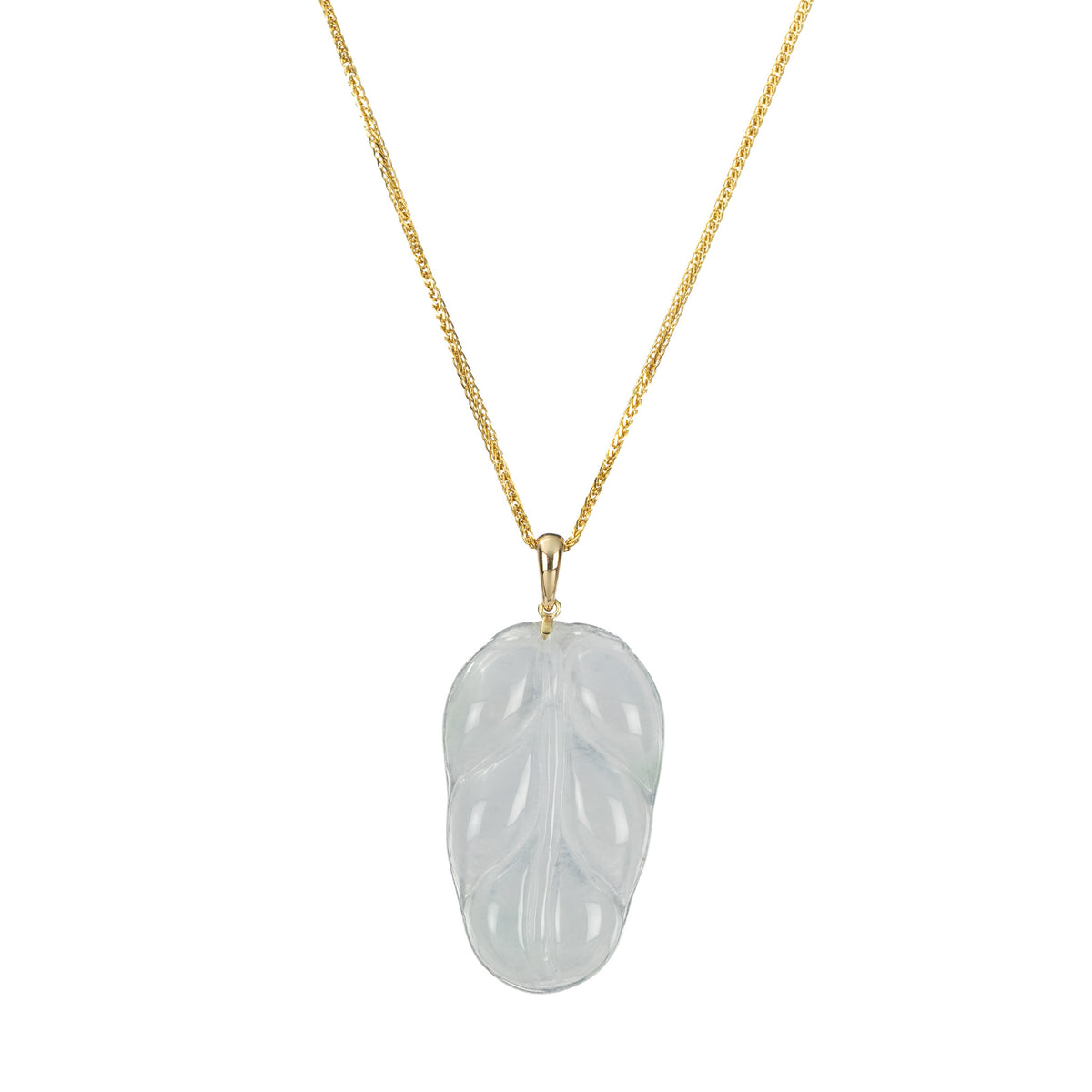 18K Yellow Gold Jadeite Jade Leaf Necklace