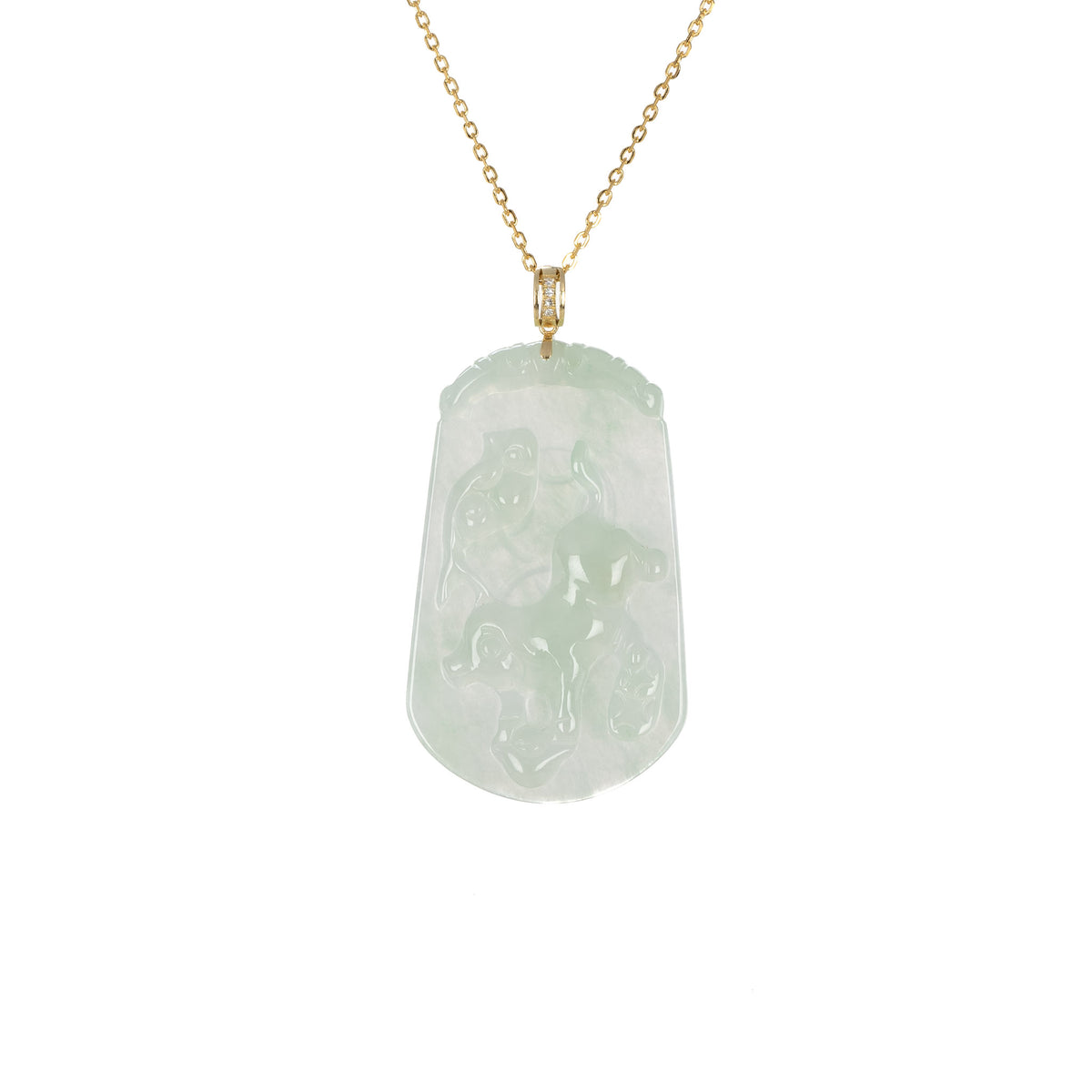 Tranquiliti Chinese Zodiac Animal Jade Pendant with 18ct Gold and Diamonds - Pig