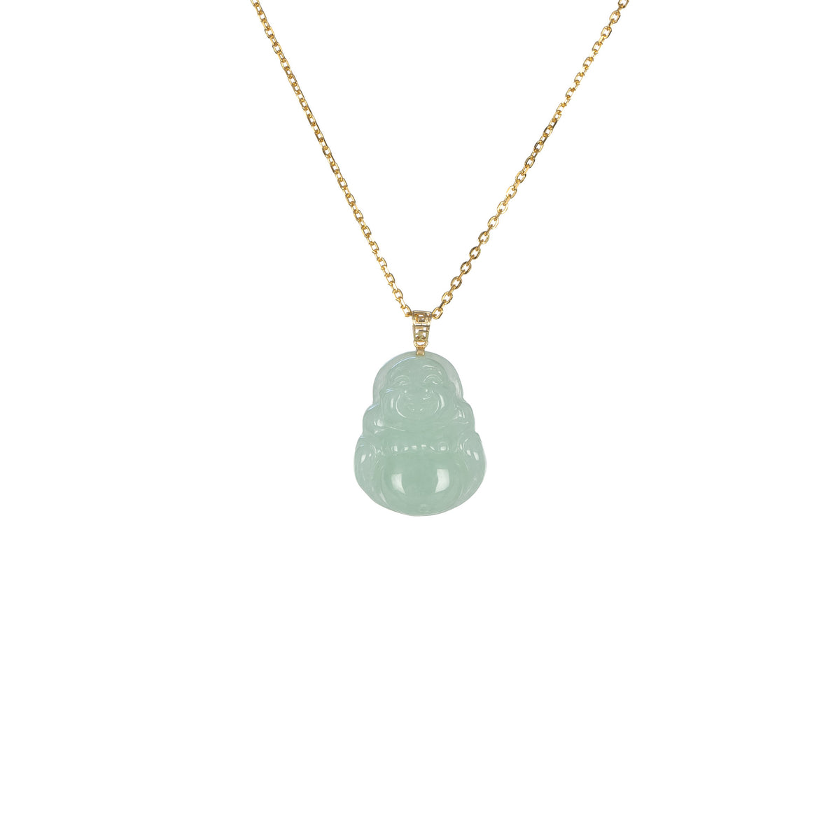 Ideali Tall Happy Buddha Jadeite Jade Necklace with 18ct Gold