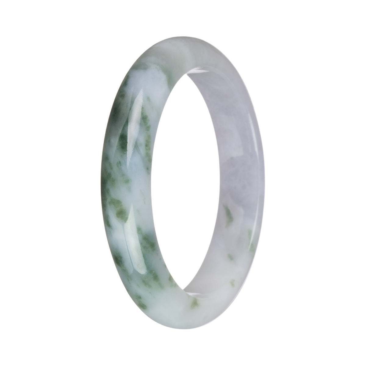 58.4mm White and Pale Lavender with Green Patterns Jade Bangle Bracelet