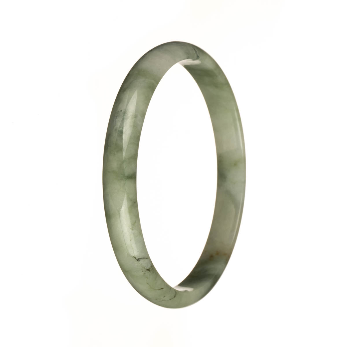 77.9mm Light Grey with Olive Green Patterns Jade Bangle Bracelet