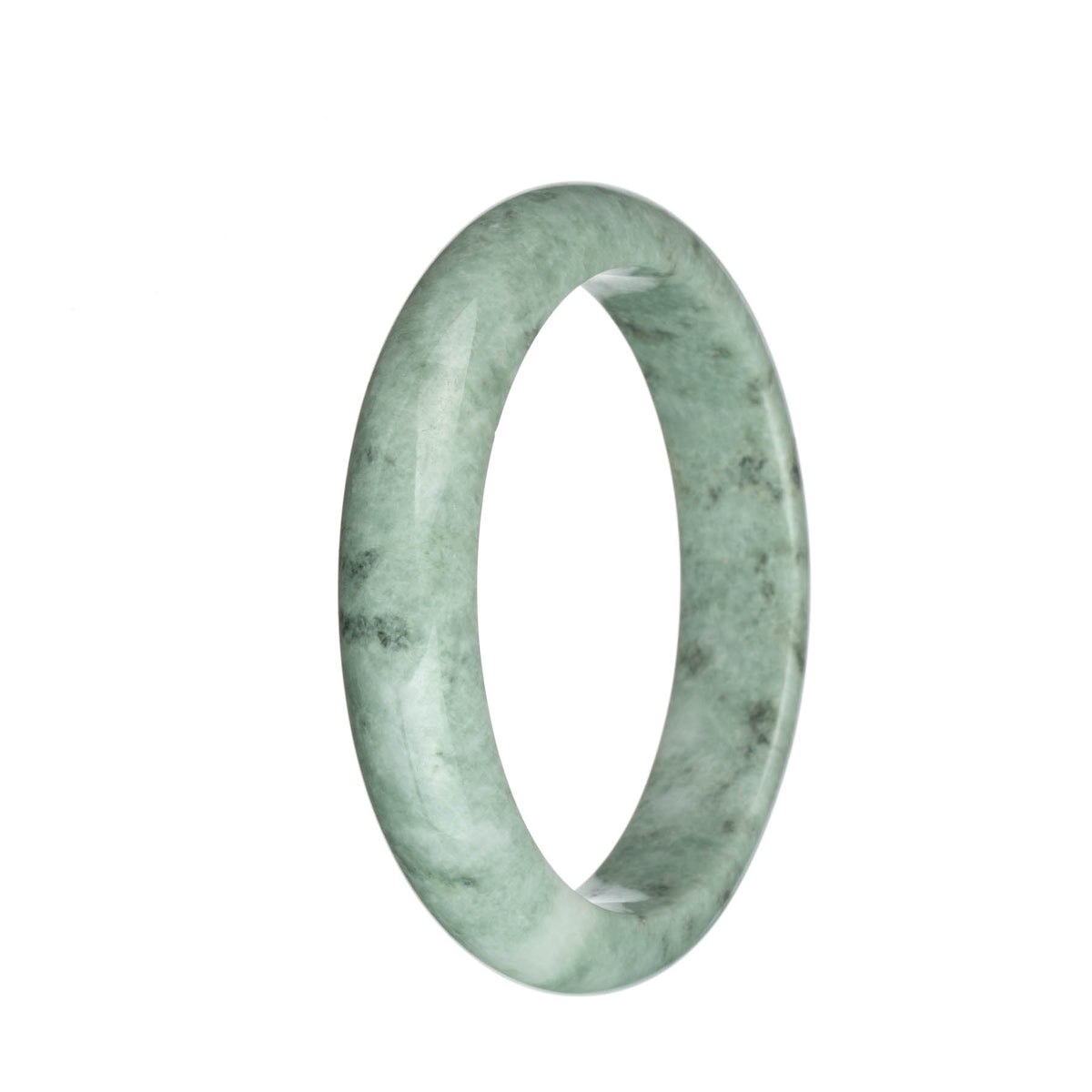 Authentic Type A Light Green with Dark Grey Patterns Burmese Jade Bangle - 67mm Half Moon
