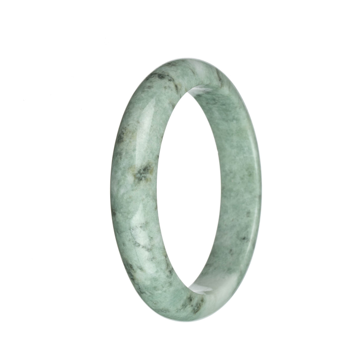 Authentic Type A Light Green with Dark Grey Patterns Burmese Jade Bangle - 67mm Half Moon