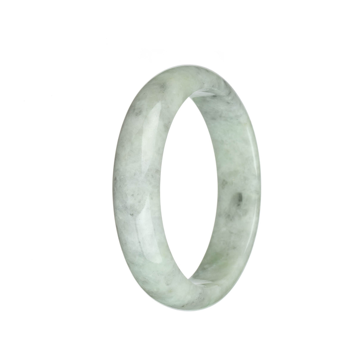 Certified Natural Light Green and Light Grey with Grey Patterns Traditional Jade Bangle Bracelet - 63mm Half Moon