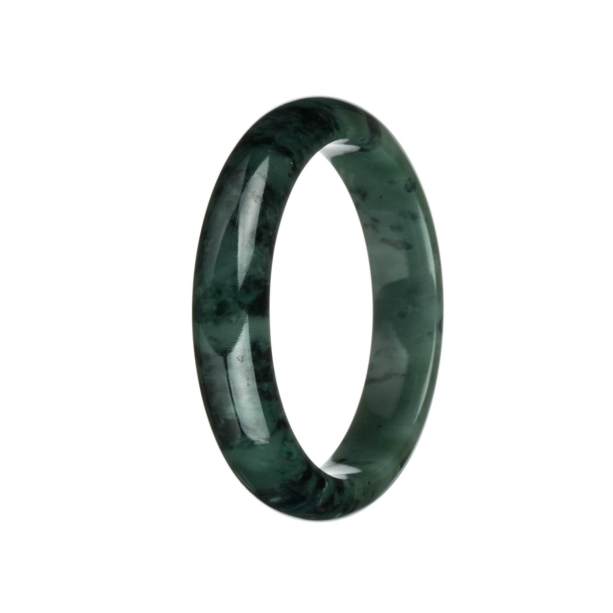 Real Type A Green with Black and Dark Green Patterns Jade Bracelet - 62mm Half Moon