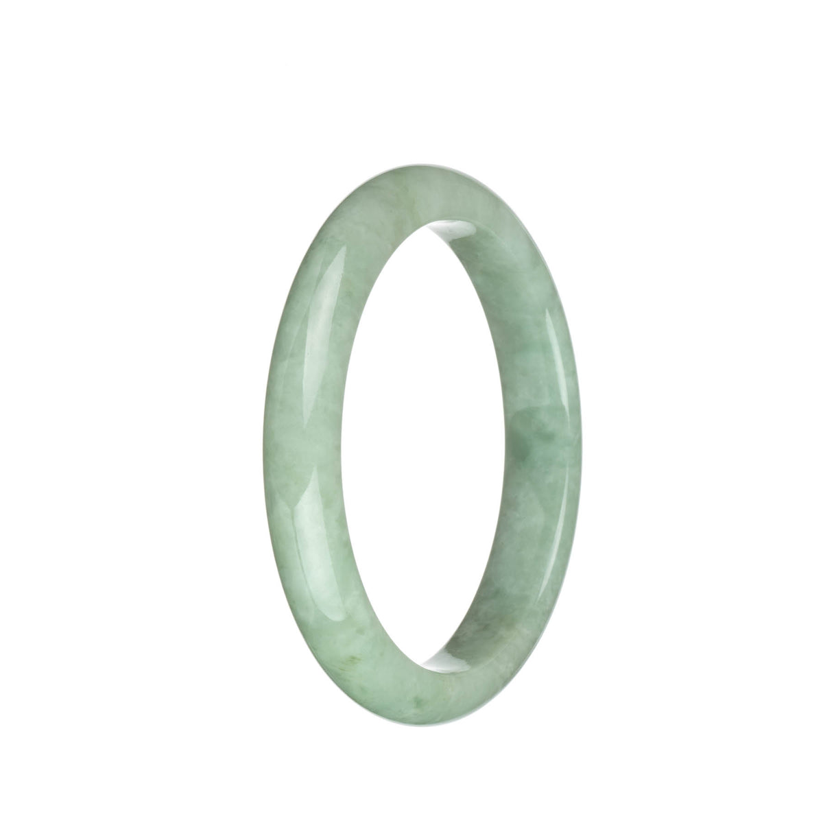 Certified Natural Light Green Jadeite Jade Bangle Bracelet - 63mm Semi Round