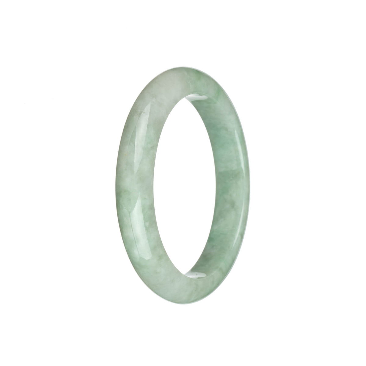 Real Type A Light Green with White Traditional Jade Bangle Bracelet - 57mm Semi Round