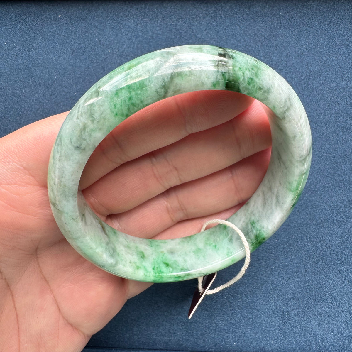 62.1mm Light Grey with Apple Green and Green Patterns Jade Bangle Bracelet