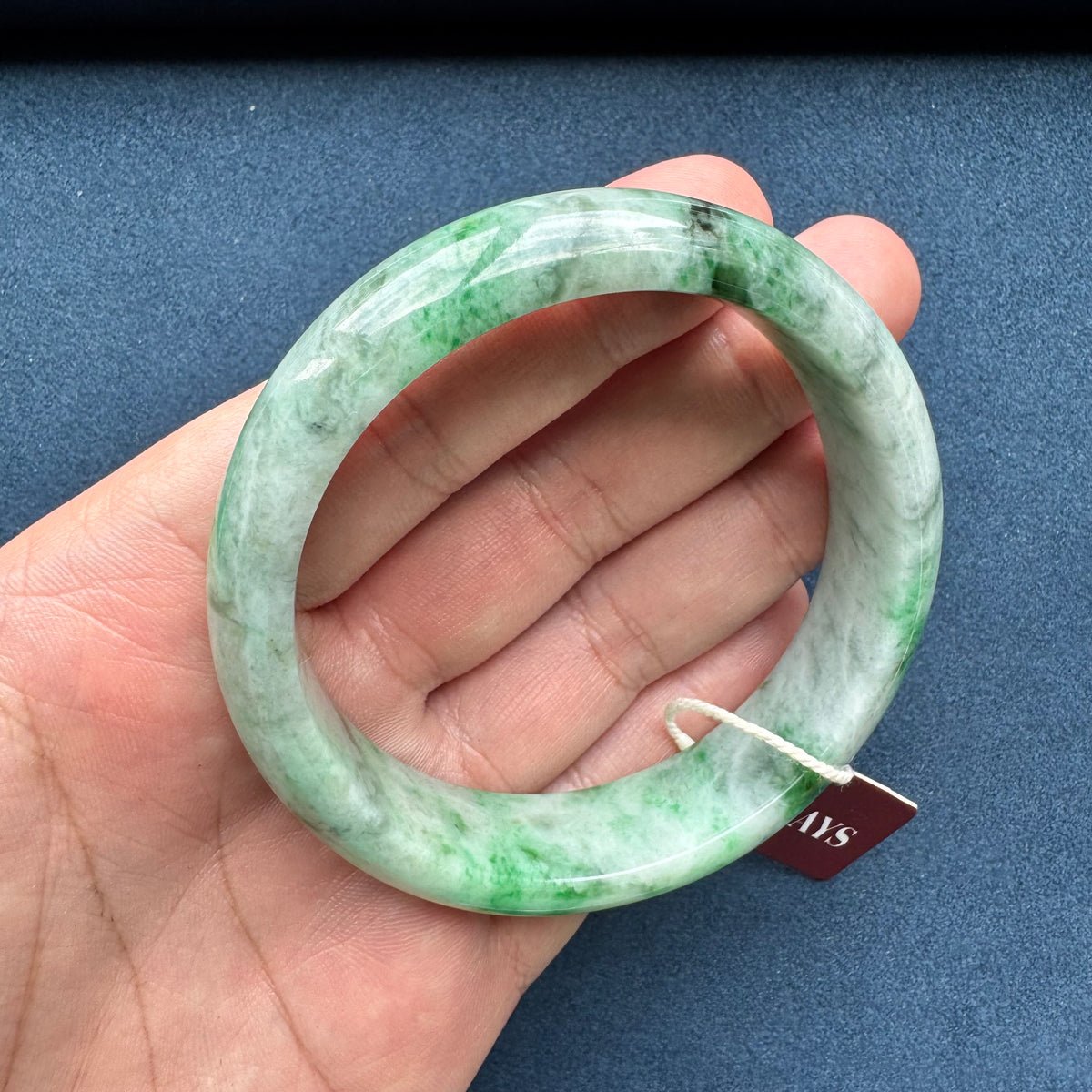 62.1mm Light Grey with Apple Green and Green Patterns Jade Bangle Bracelet