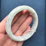 Certified Grade A Light Grey and Light Green with Grey Patterns Burmese Jade Bangle - 63mm Half Moon