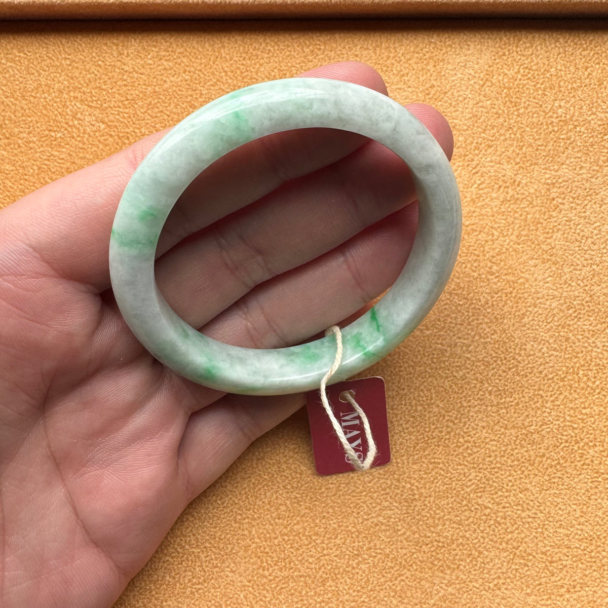 Certified Untreated White with Green Jadeite Bracelet - 55mm Half Moon