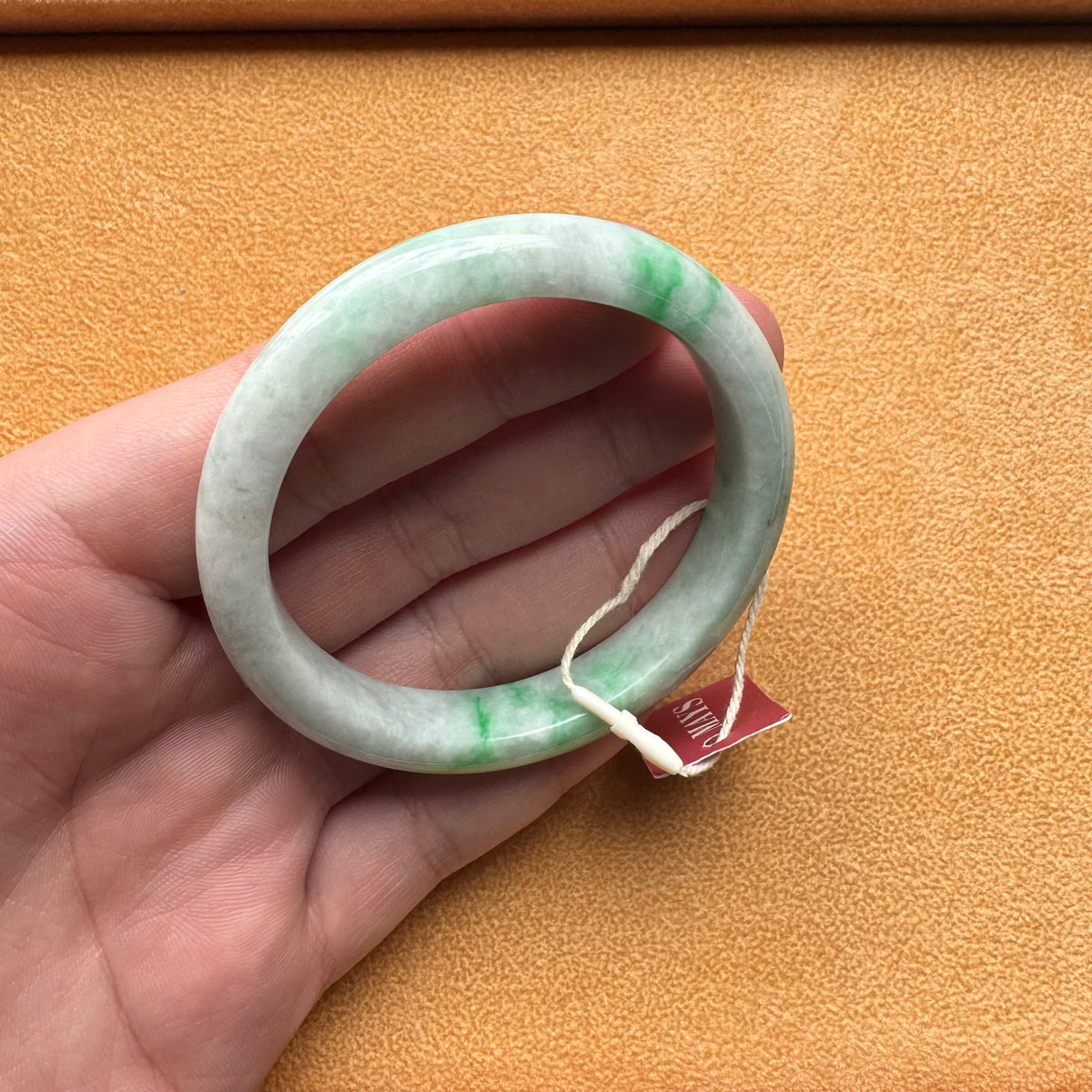 Certified Untreated White with Green Jadeite Bracelet - 55mm Half Moon