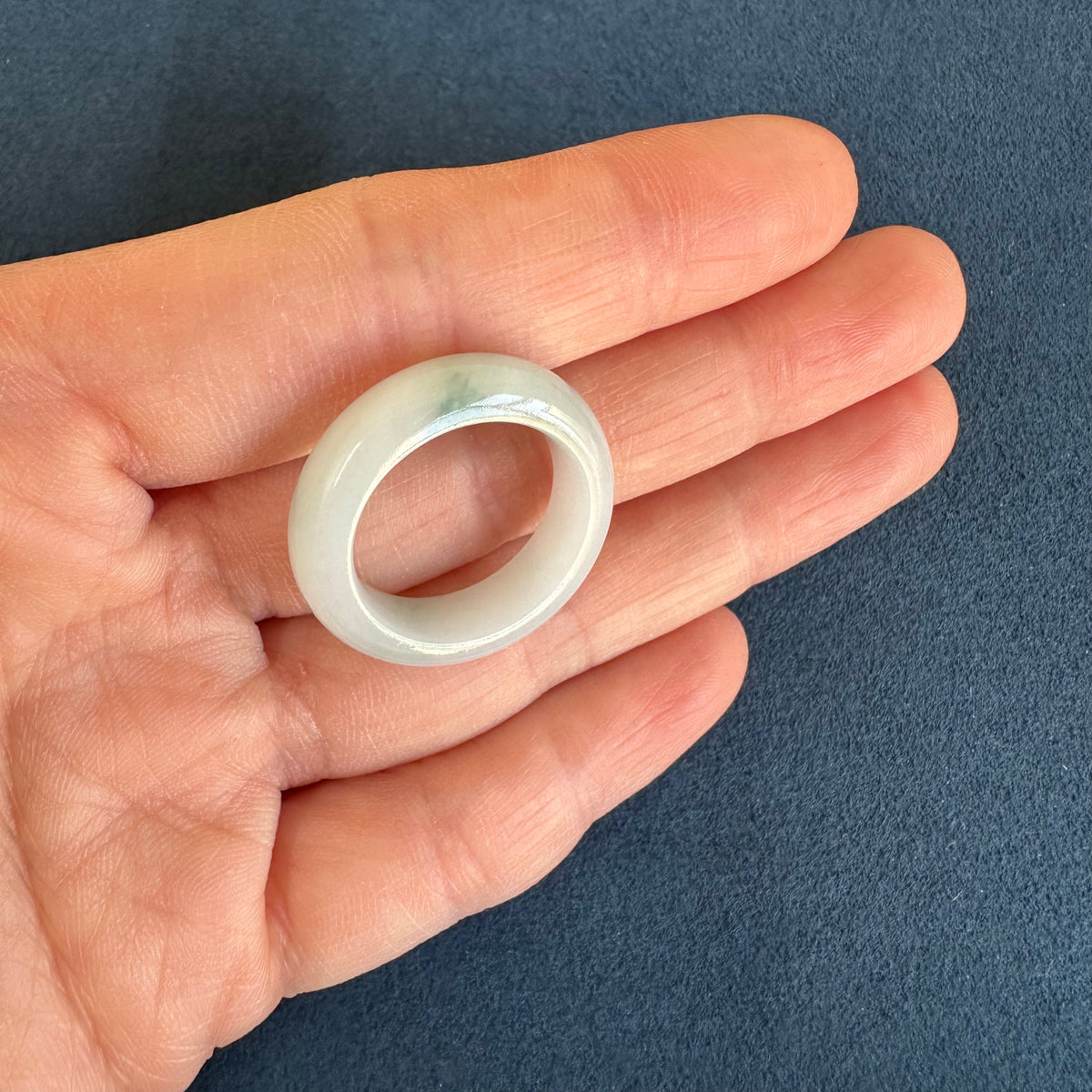 Real White with Green Pattern Jadeite Jade Band - US 7