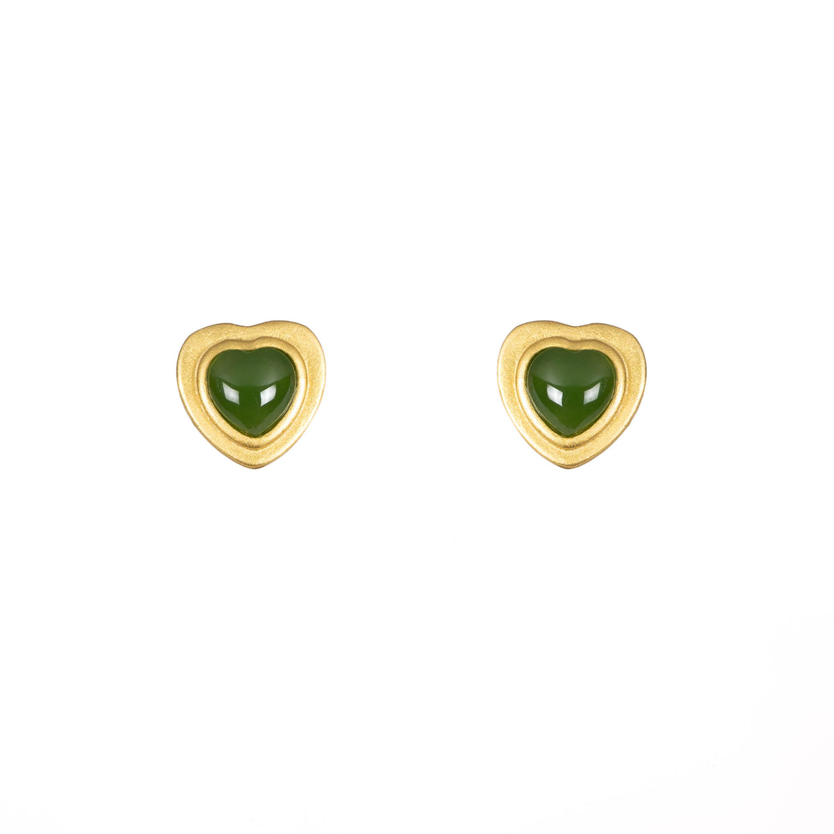 Golden Heartbeat – Green Jade Heart Stud Earrings in Gold Vermeil
