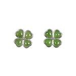 Jade Clover Charm Studs – Green Jade Clover Stud Earrings in Sterling Silver