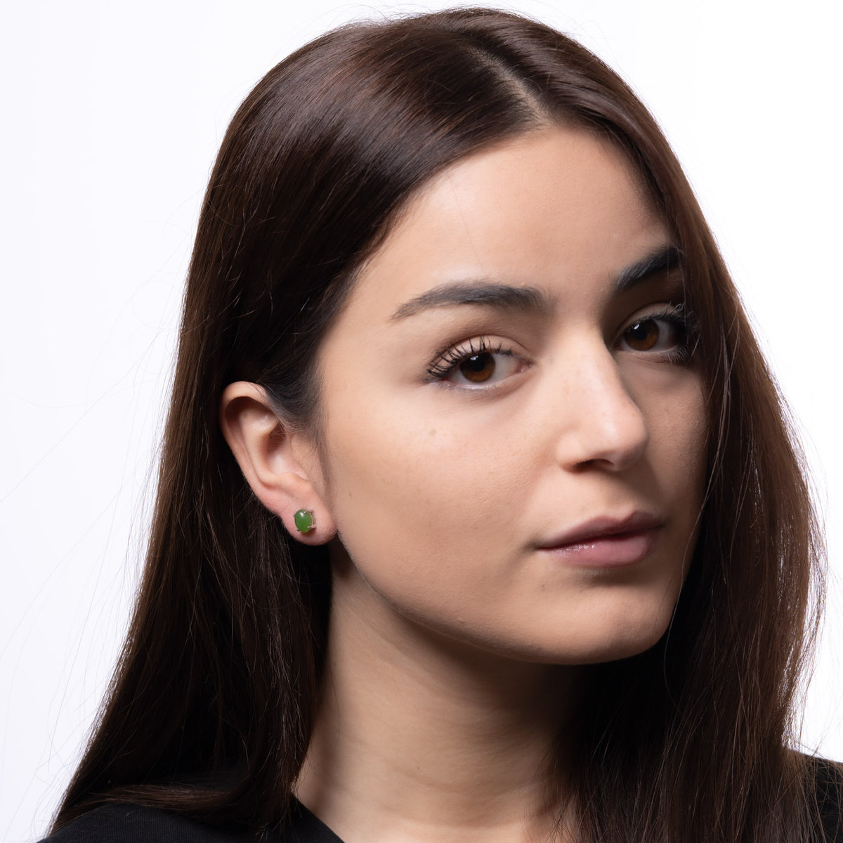 Jade Crest – Oval Green Jade Cabochon Stud Earrings in Sterling Silver