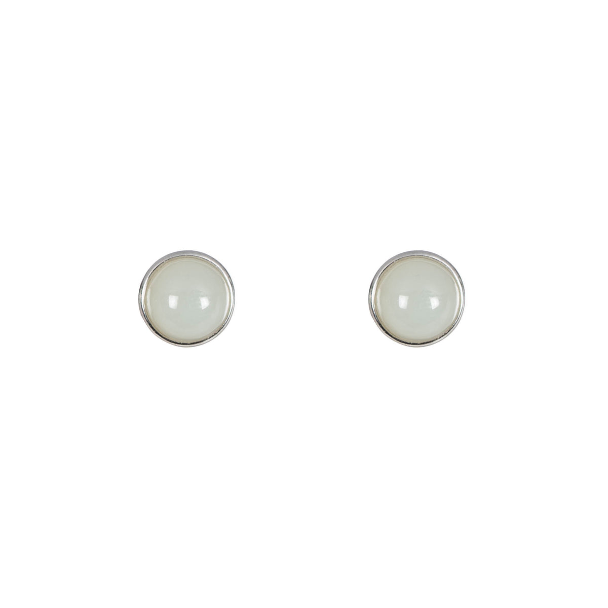 Luna – Minimalist White Jade Round Stud Earrings in Sterling Silver