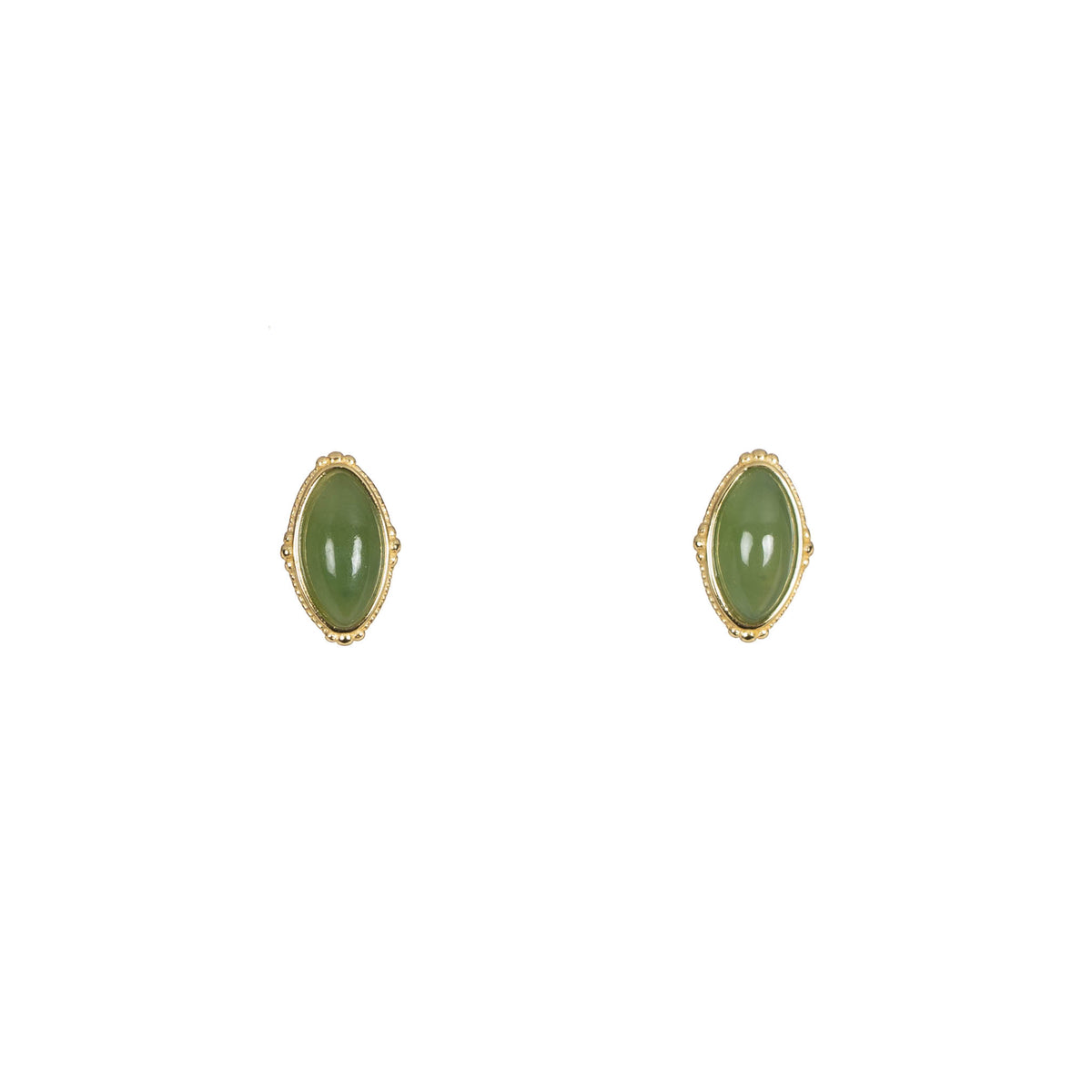 Jade Petal – Marquise Green Jade Stud Earrings in Gold Plated Sterling Silver