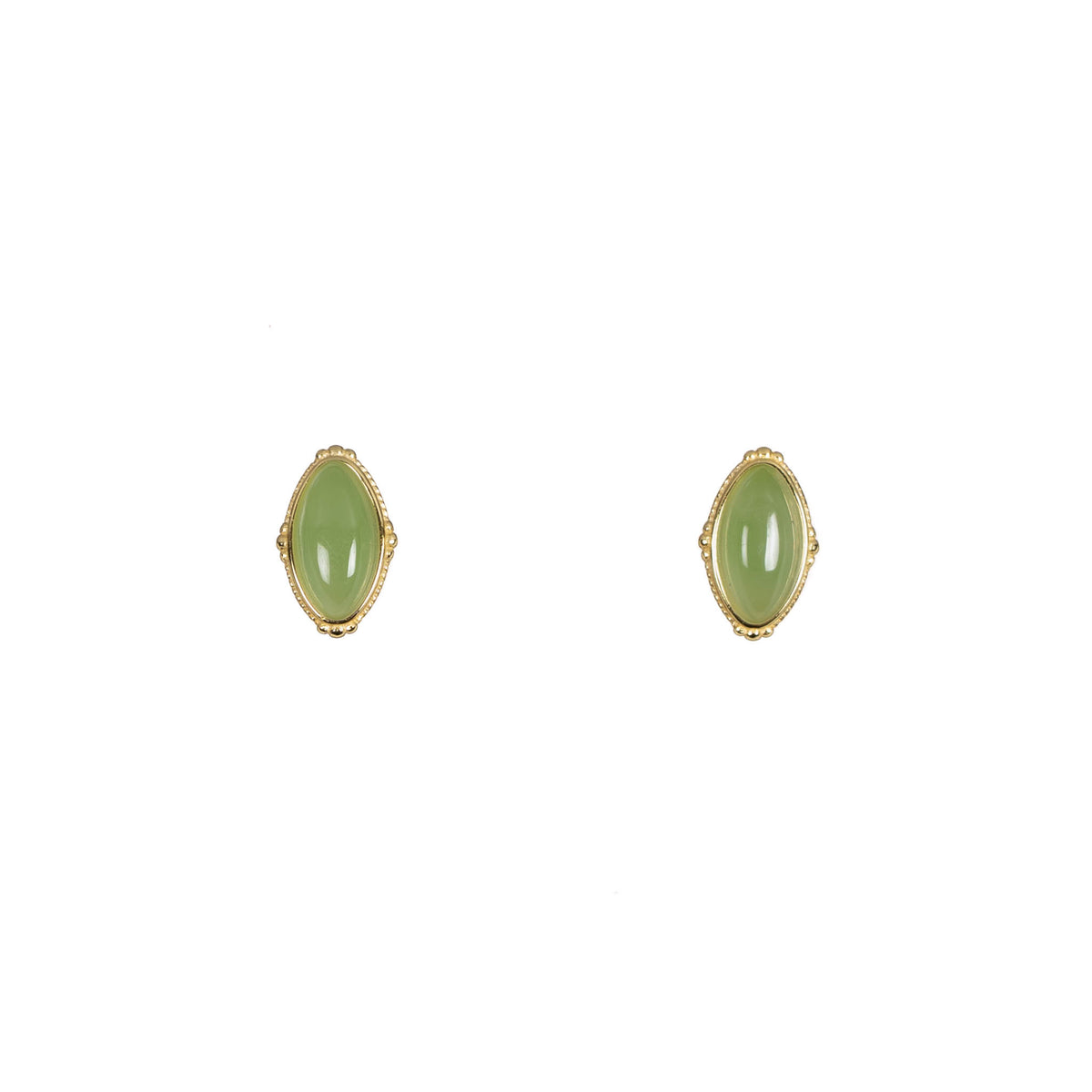 Jade Petal – Marquise Green Jade Stud Earrings in Gold Plated Sterling Silver