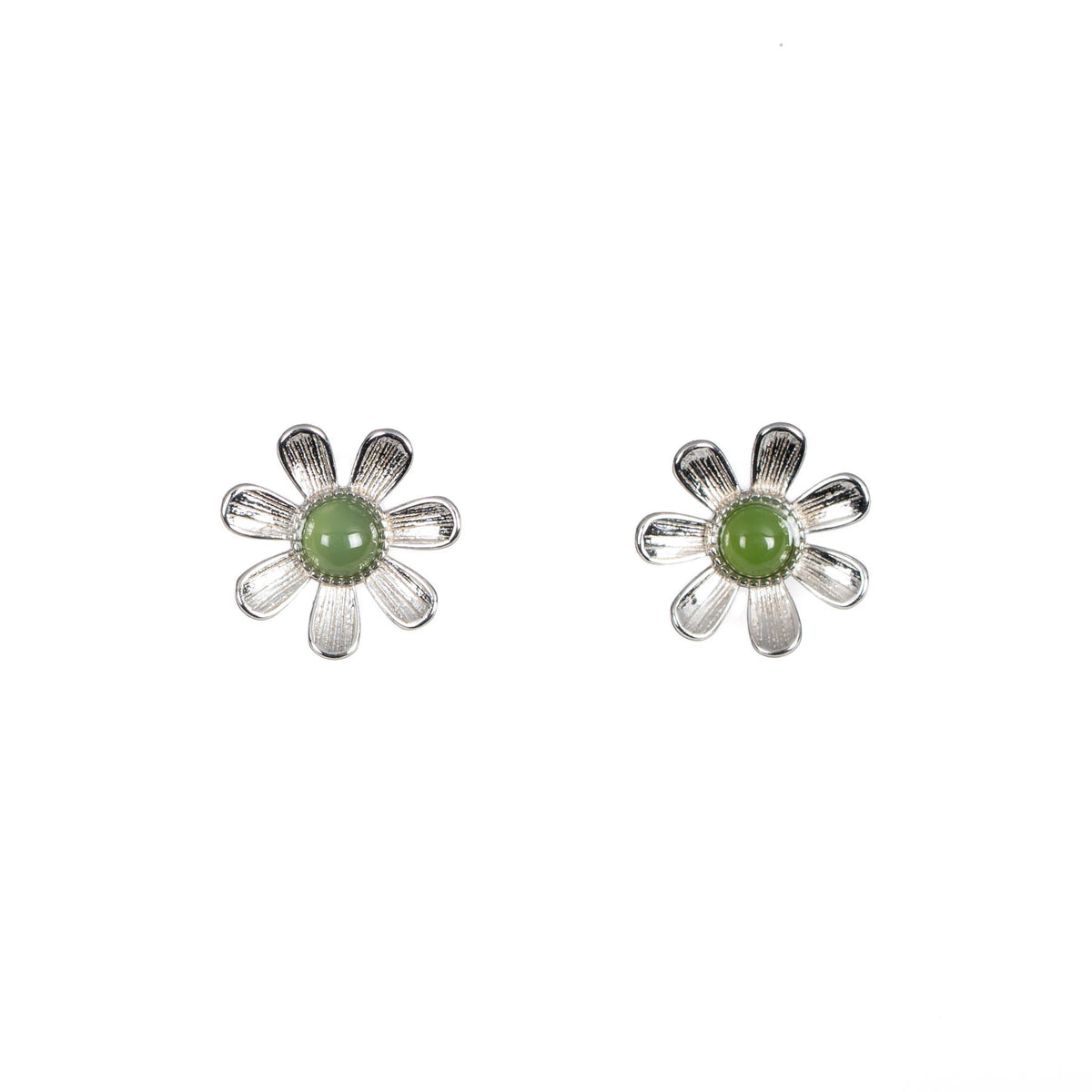 Meadow Daisy Studs – Sterling Silver Earrings with Natural Jade