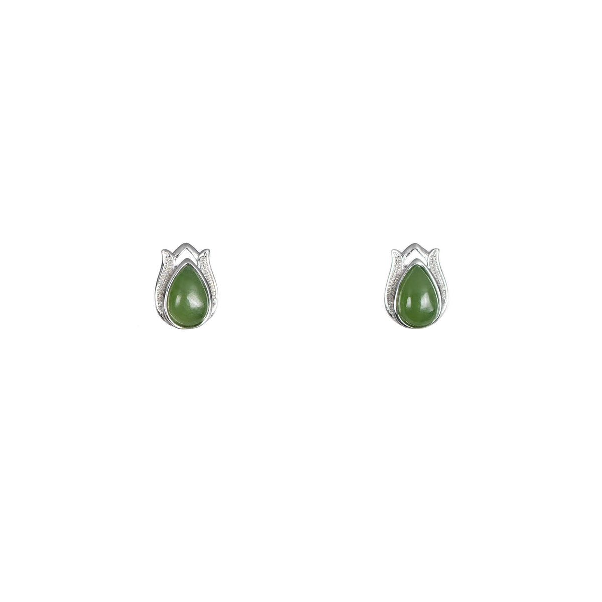 Tulip Glow – Jade Stud Earrings in Sterling Silver
