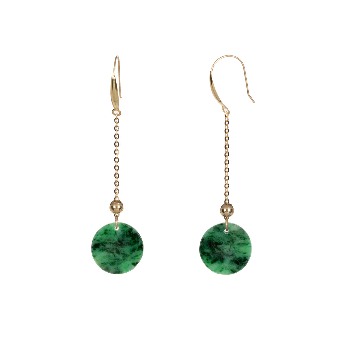 Forest Echo Jadeite Disc Earrings – Green Jade in 18K Yellow or White Gold