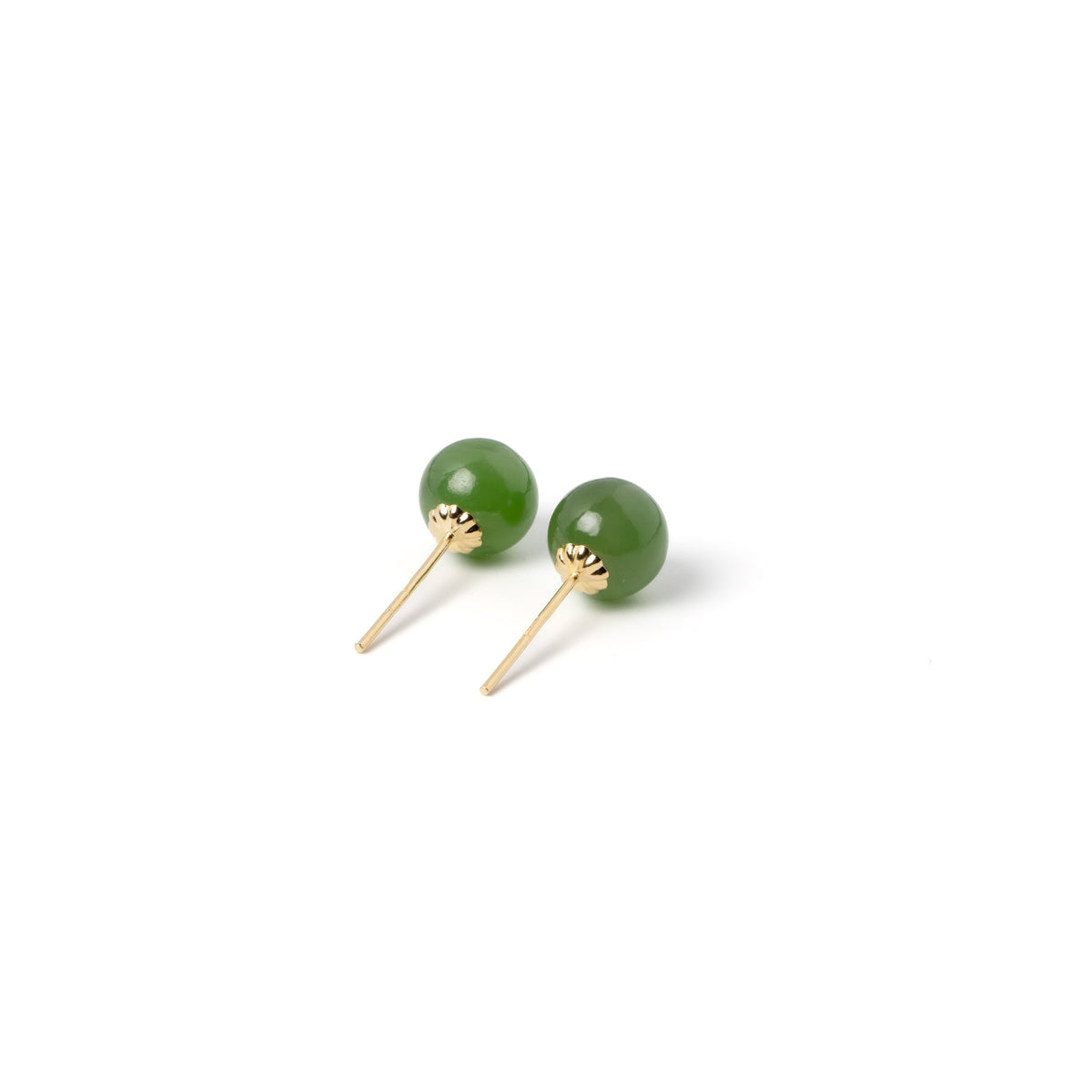 Golden Dew Studs – Nephrite Jade Earrings in 18K Yellow Gold