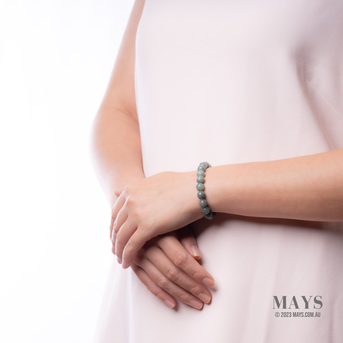 Greyish Green Jade Bead Bracelet - 9mm