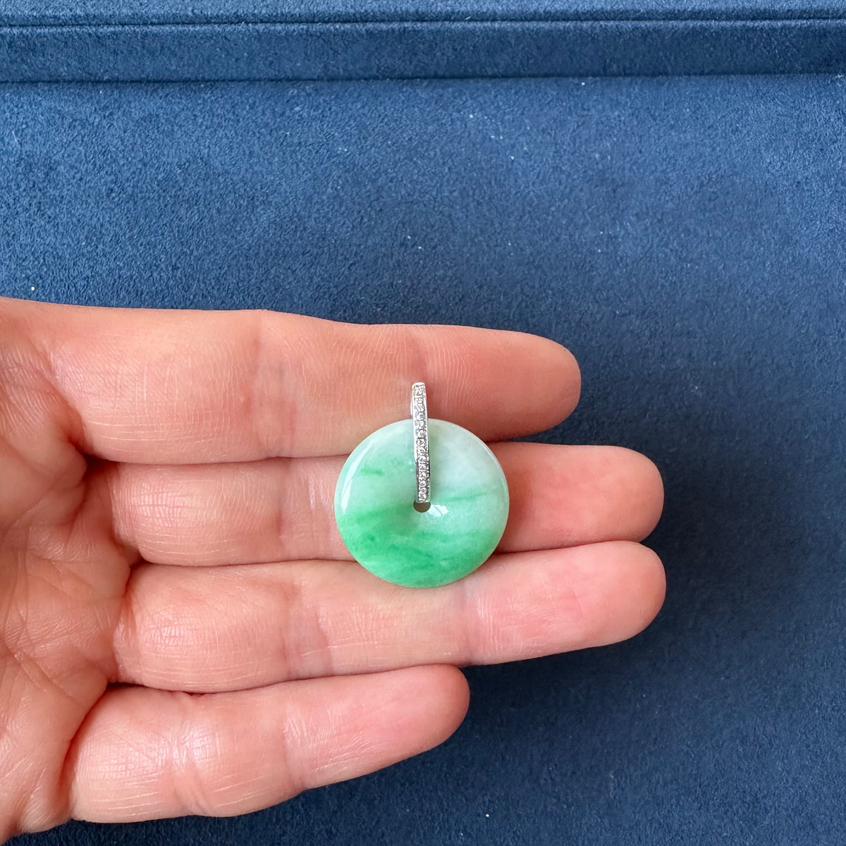Jade Disc Pendant in 18K White Gold & Diamonds (PingAnKou)
