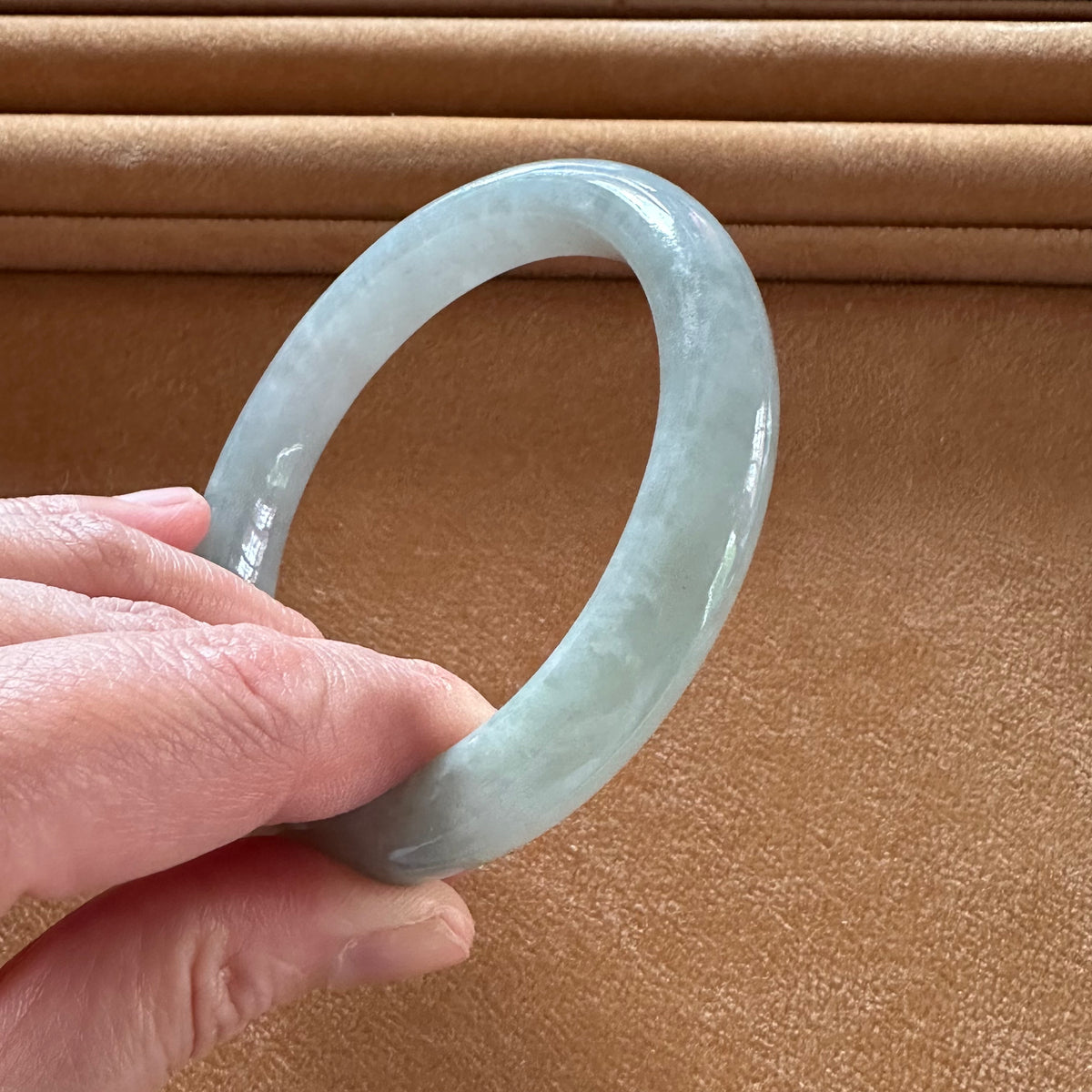 Genuine Grade A Light Green Traditional Jade Bangle Bracelet - 63mm Semi Round