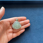 Icy Laughing Buddha Jade Pendant in 18K White Gold with Diamonds and Imperial Green Jade
