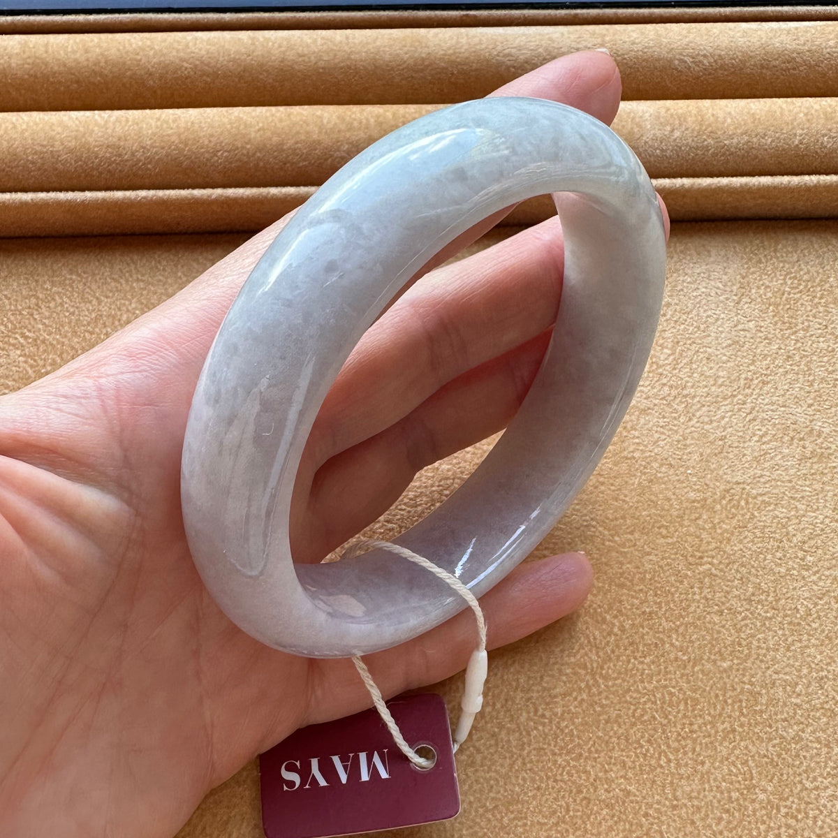 Genuine Untreated Pale Grey Jadeite Bangle - 61mm Half Moon