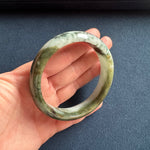 Natural Greyish White with Green Burma Jade Bangle - 59mm Half Moon