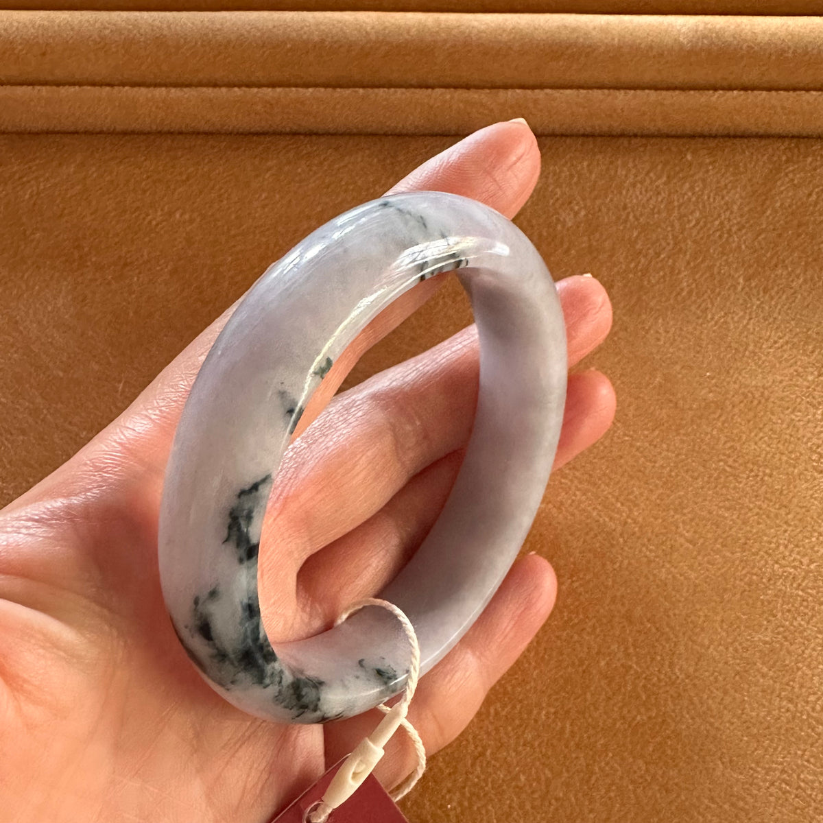 Certified Natural Lavender Flower Traditional Jade Bangle - 56mm Half Moon