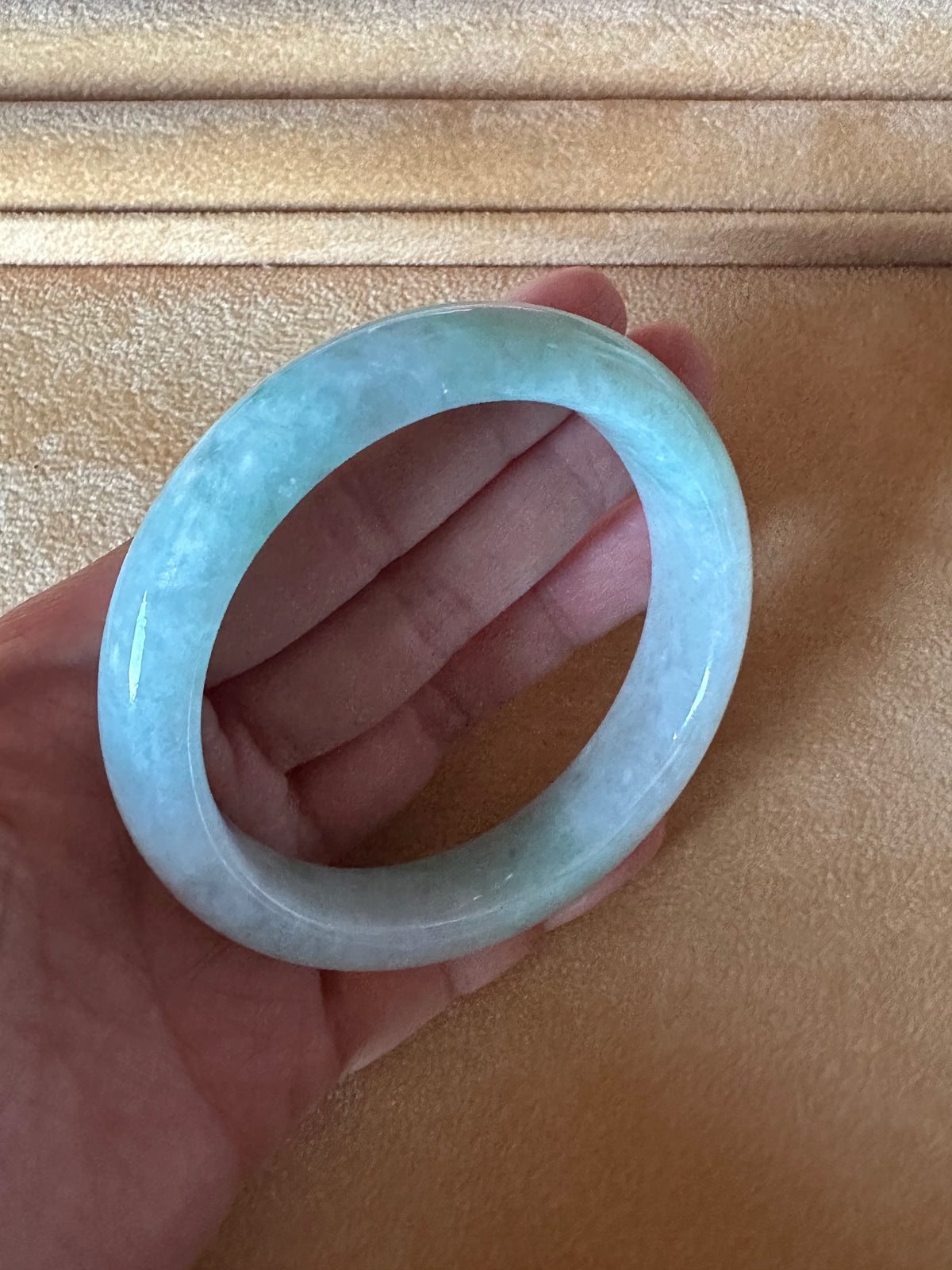 57.4mm Light Green and White with Apple GreenJade Bangle Bracelet