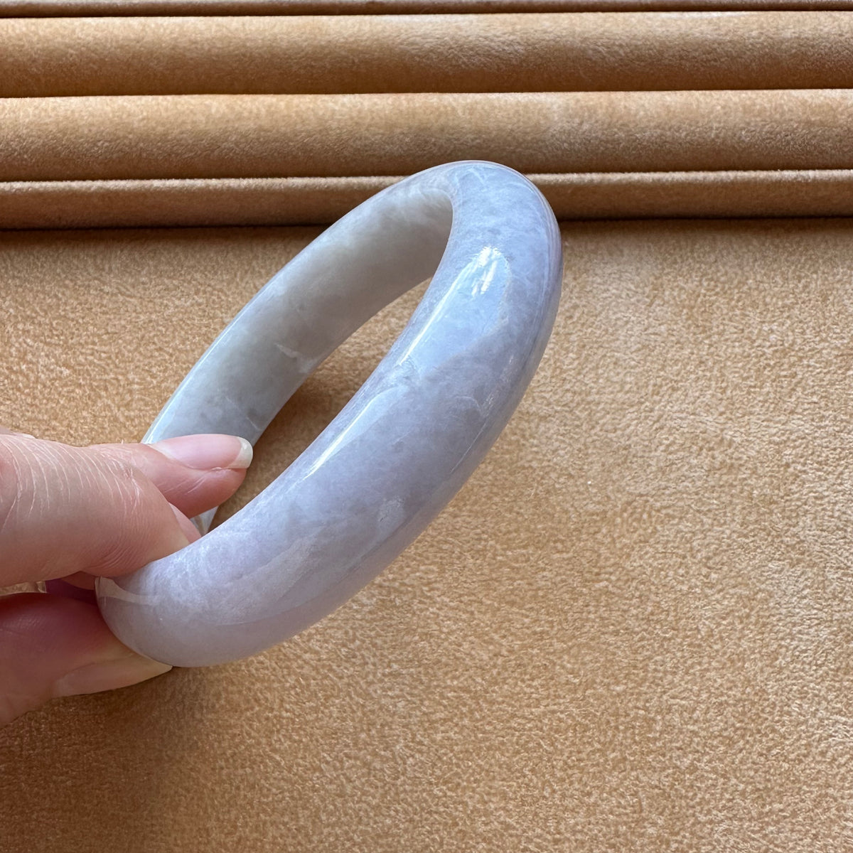 Genuine Untreated Pale Grey Jadeite Bangle - 61mm Half Moon