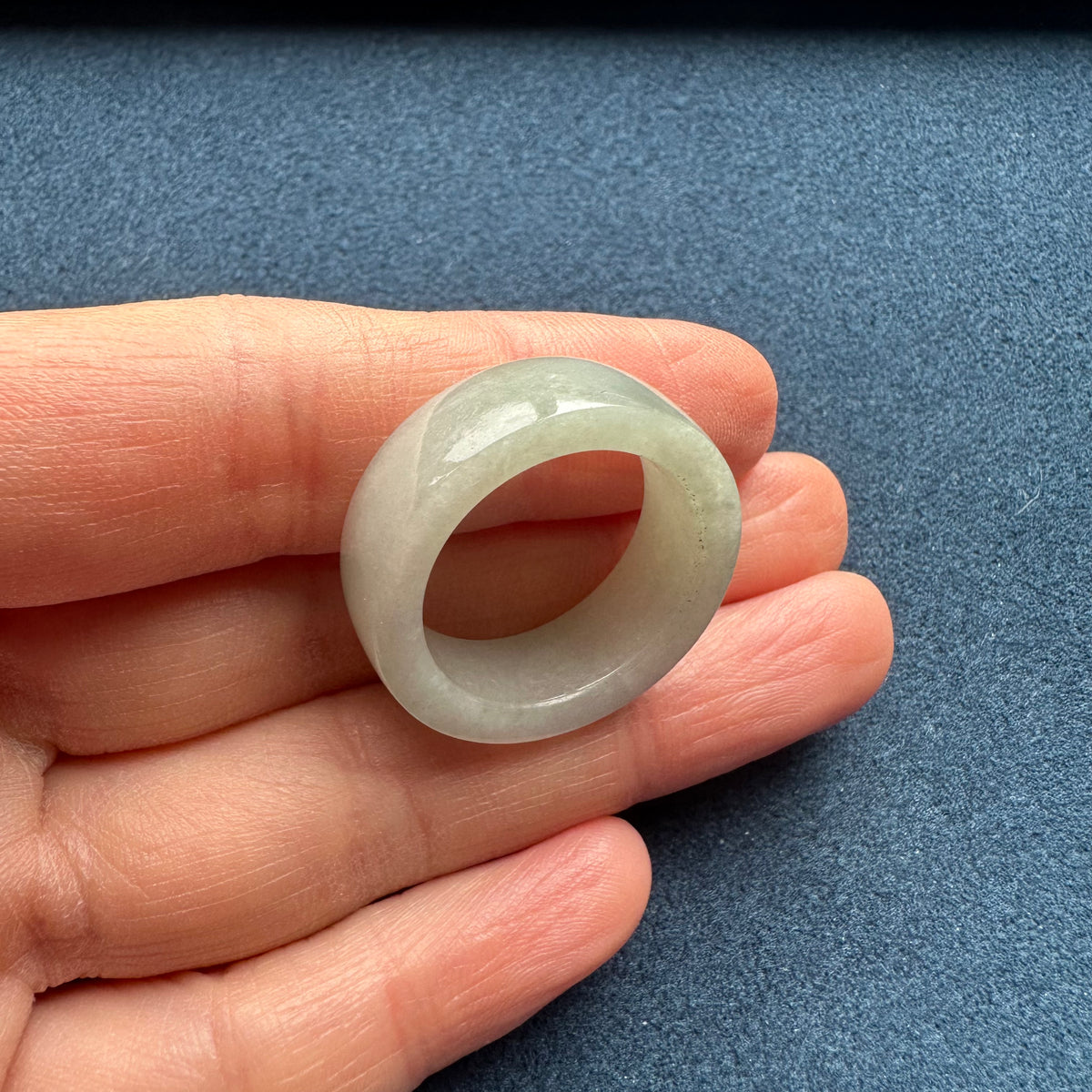 Authentic Pale Green and White Jade Band - US 9