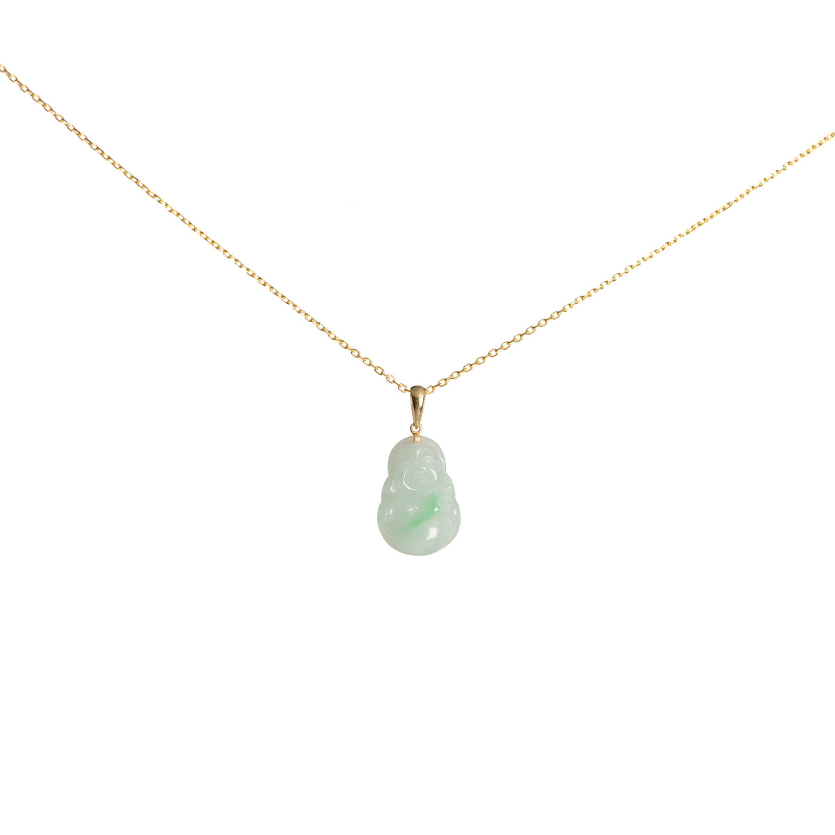 Mini Laughing Buddha Jadeite Jade Necklace with 18K Gold