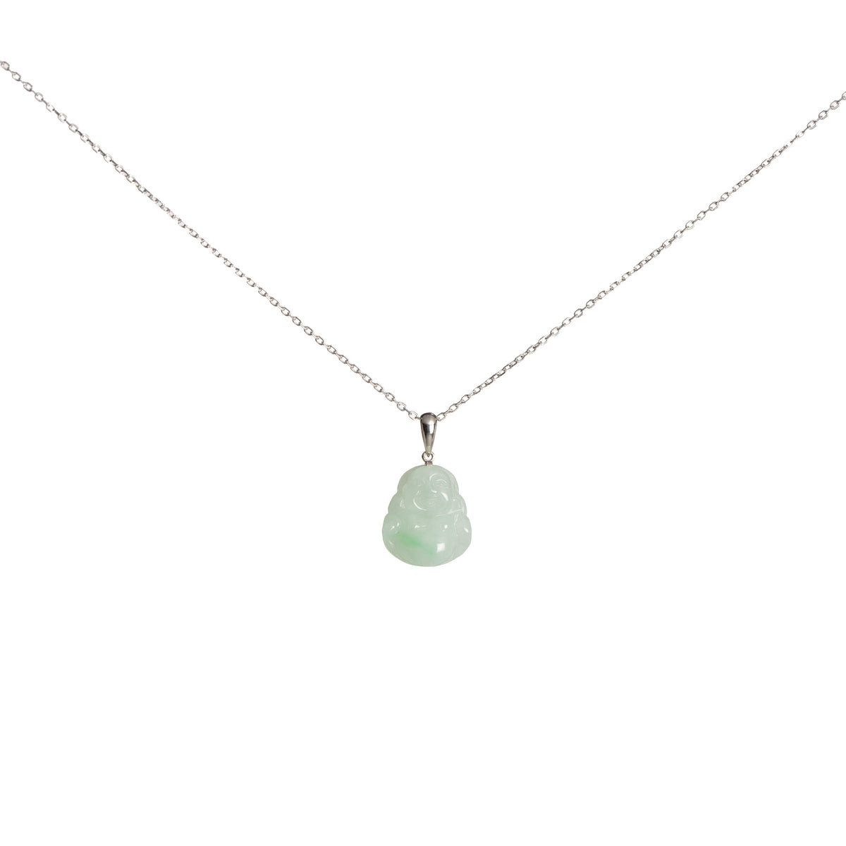 Mini Laughing Buddha Jadeite Jade Necklace with 18K Gold