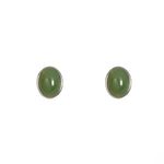 Sage Oval – Green Jade Oval Cabochon Stud Earrings in Sterling Silver