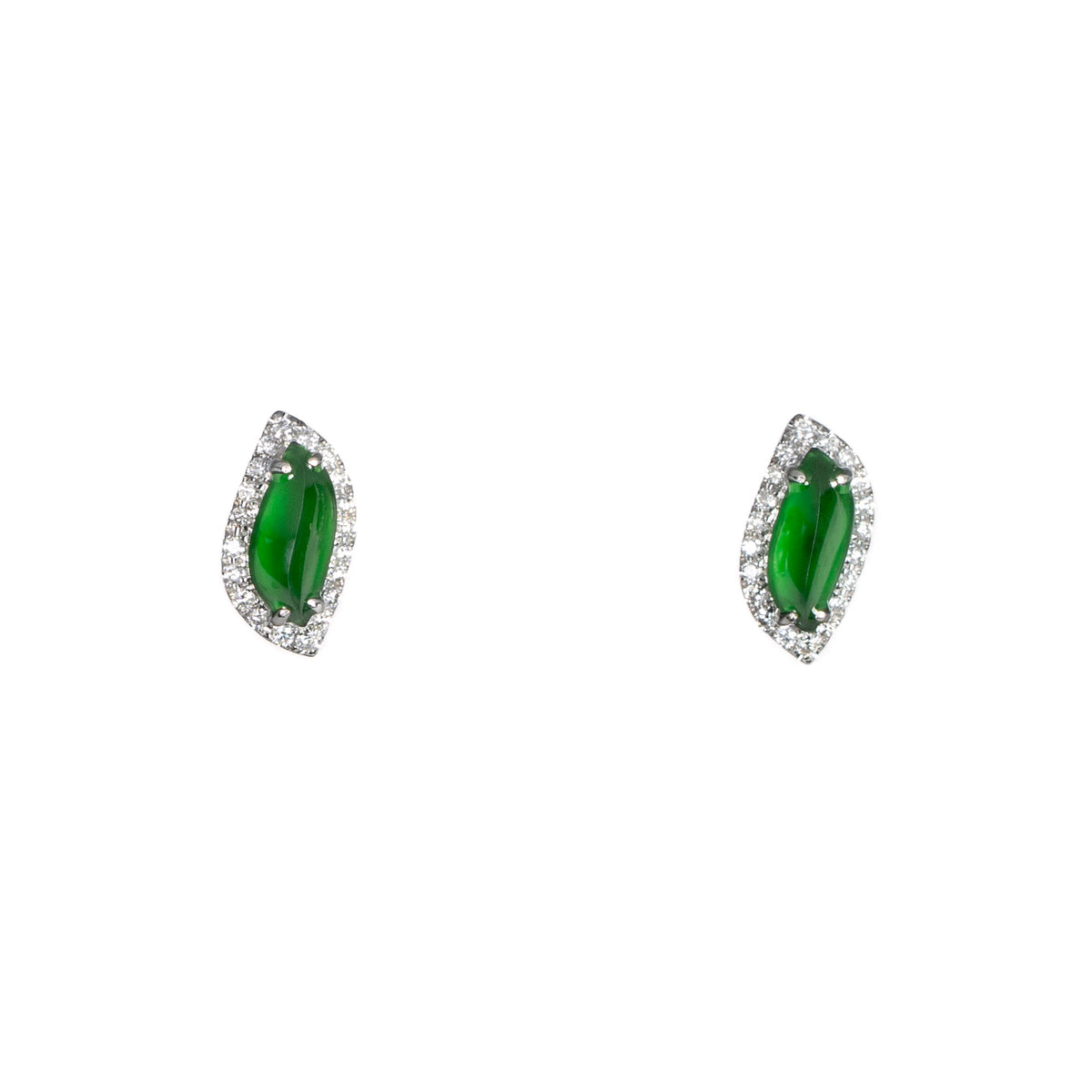 Twisted Marquise Jadeite Halo Earrings – 18K White Gold with Diamonds