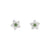A pair of sterling silver floral stud earrings with white and green jade stones.