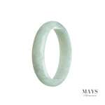 A close-up image of a very pale green jadeite bracelet with an oval shape, measuring 56mm. This bracelet is certified as Grade A quality and is from the brand MAYS™.
