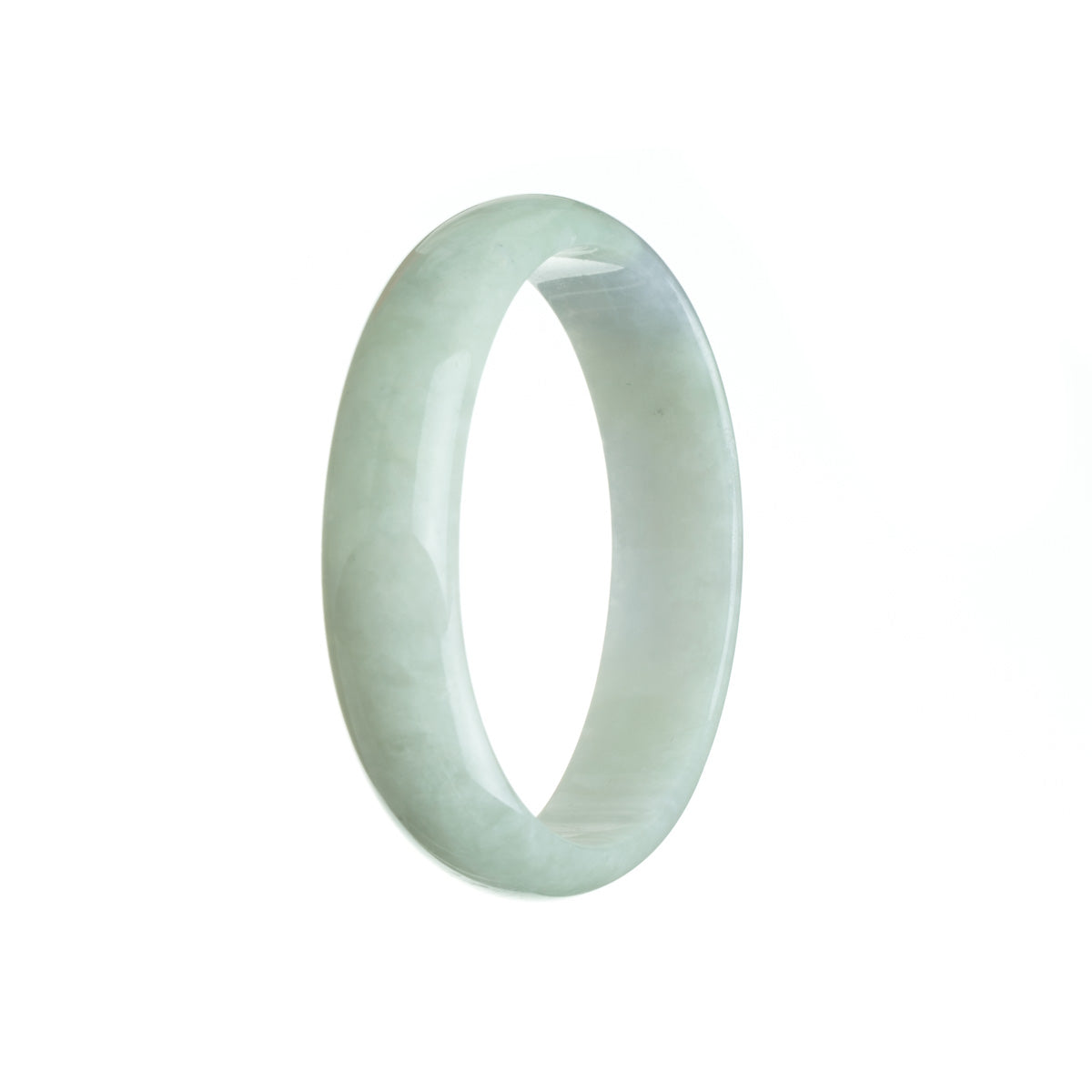 A delicate, oval-shaped jade bracelet with a pale green color and subtle lavender undertones, crafted from genuine Grade A jade. The bracelet measures 58mm and exudes a traditional charm. Designed by MAYS™.