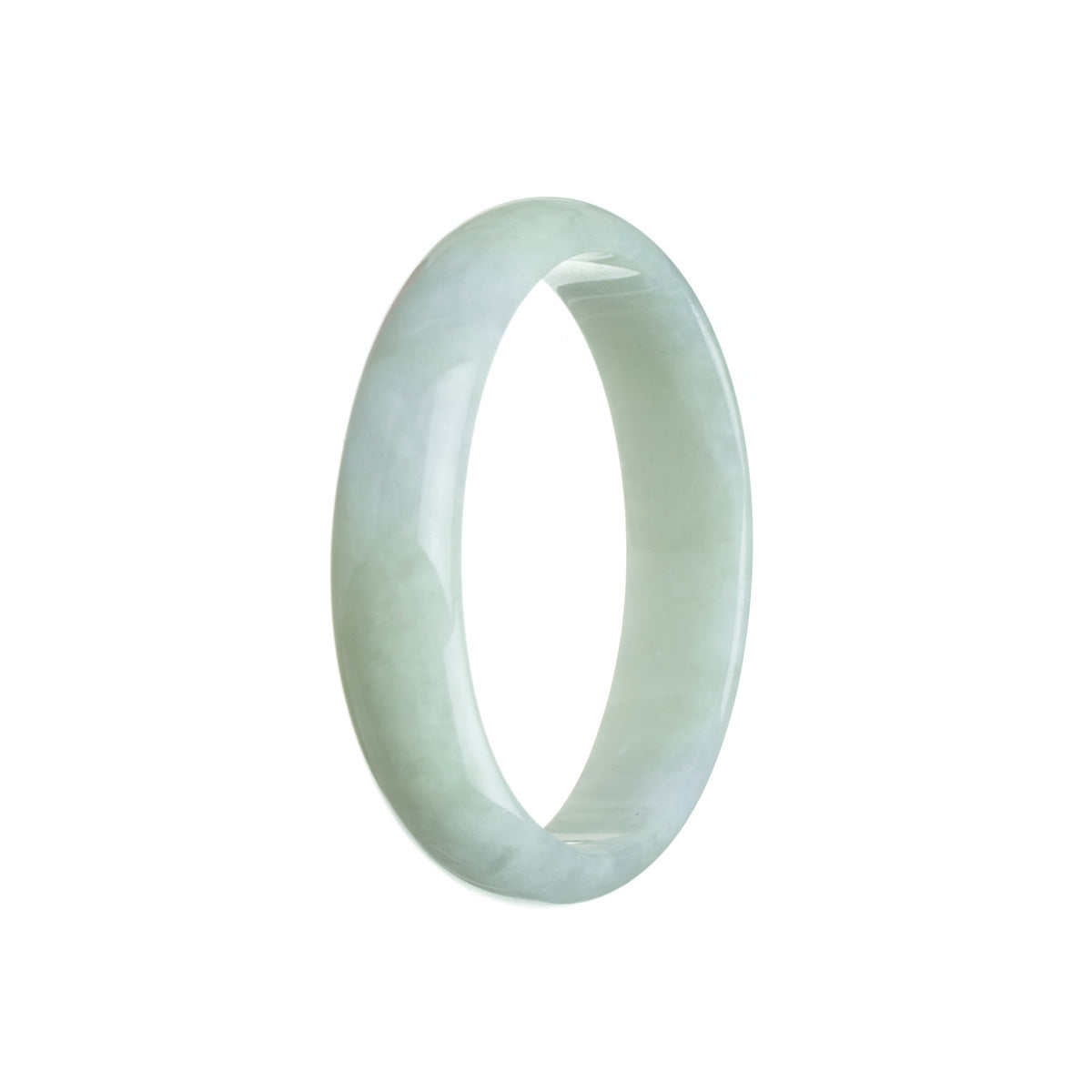 A beautiful pale green and lavender traditional jade bangle, made with genuine Grade A jade. The bangle has a 59mm diameter and a unique half moon shape. Created by MAYS™.