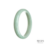 A light green Burmese jade bangle with a half moon shape, measuring 56mm, showcasing genuine Grade A quality.