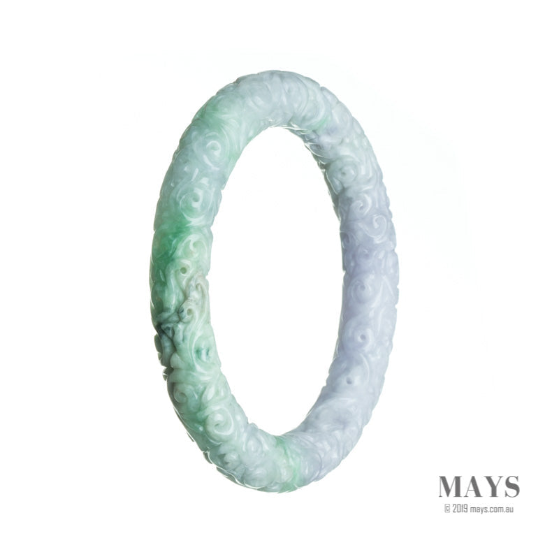 59mm Green, Lavender Burmese Jadeite Jade Bangle Bracelet - MAYS