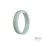 A close-up image of an authentic Grade A White Jade Bangle Bracelet with a flat surface and a diameter of 52mm. The bracelet is crafted from high-quality white jade and is sold by MAYS GEMS.