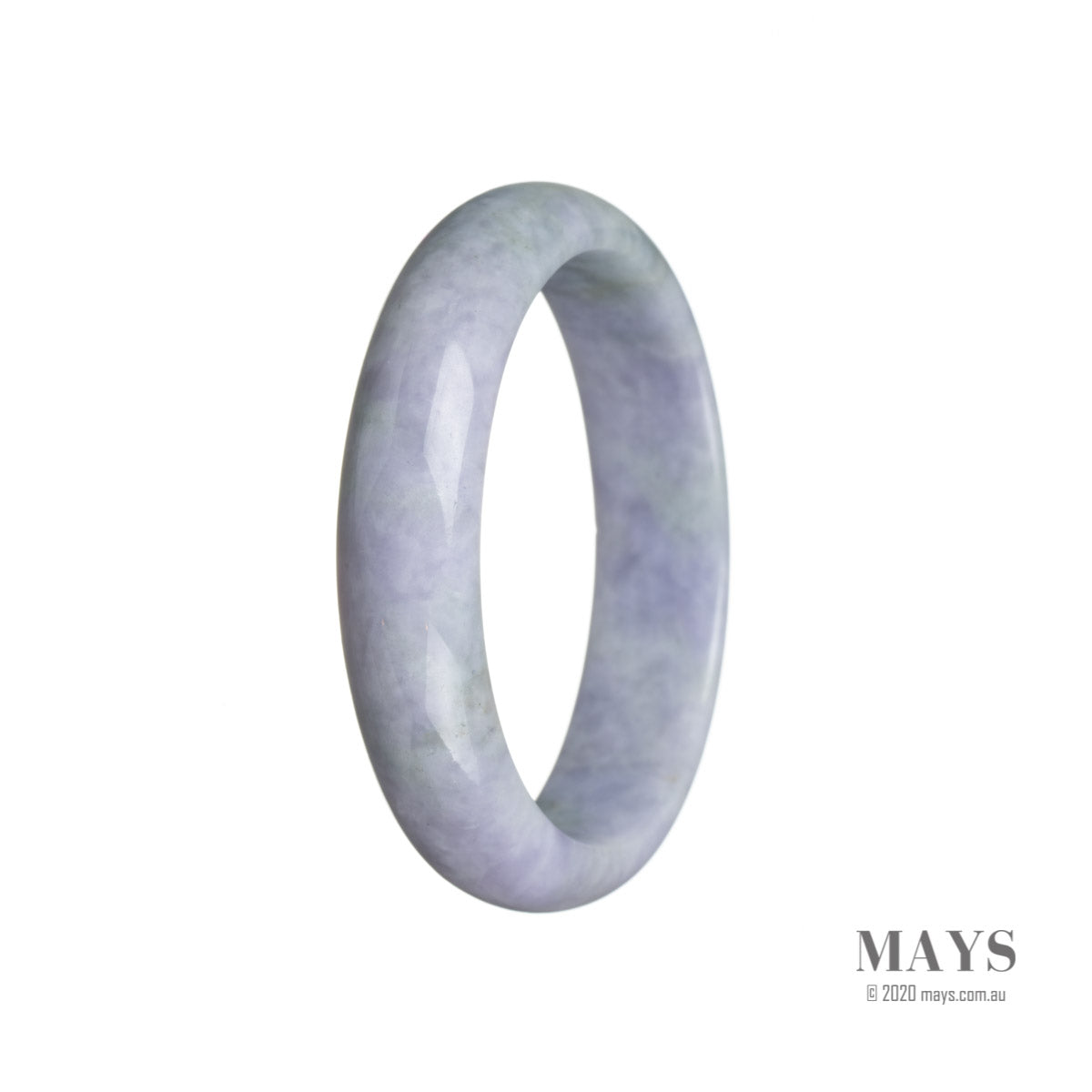 A lavender jade bangle with a half moon shape, made of real Type A jadeite jade.
